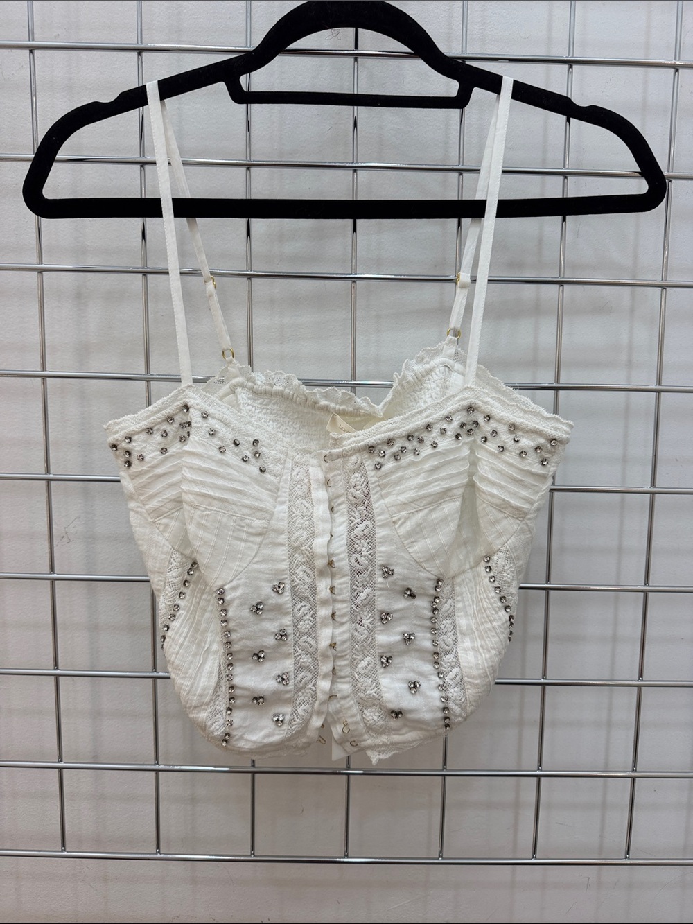 Love Shack Fancy White Crystal & Lace Bustier Tank Top - Women's